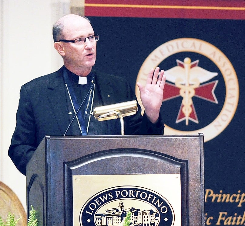 Bishop James D. Conley of Lincoln, Nebraska, discusses the key to evangelisation during the Catholic Medical Association's annual educational conference in 2014. Photo: CNS/Jacque Brund