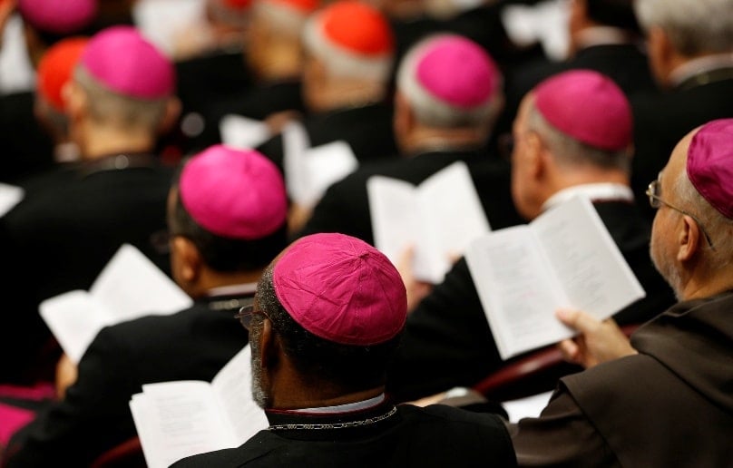 Bishops and cardinals attend the morning session of the extraordinary Synod of Bishops on the family at the Vatican on 9 October, 2014. Photo: CNS/Paul Haring