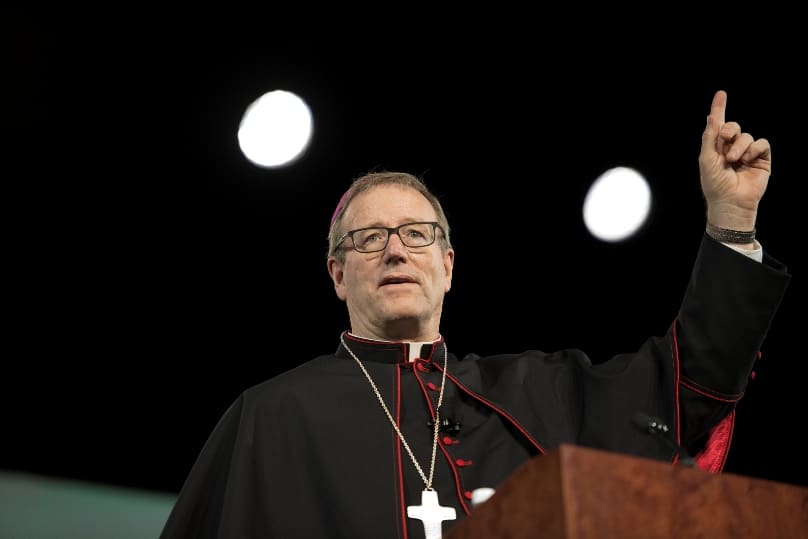 Los Angeles Auxiliary Bishop Robert Barron addresses the 2015 World Meeting of Families in Philadelphia on 22 September. Photo: CNS/Jeffrey Bruno