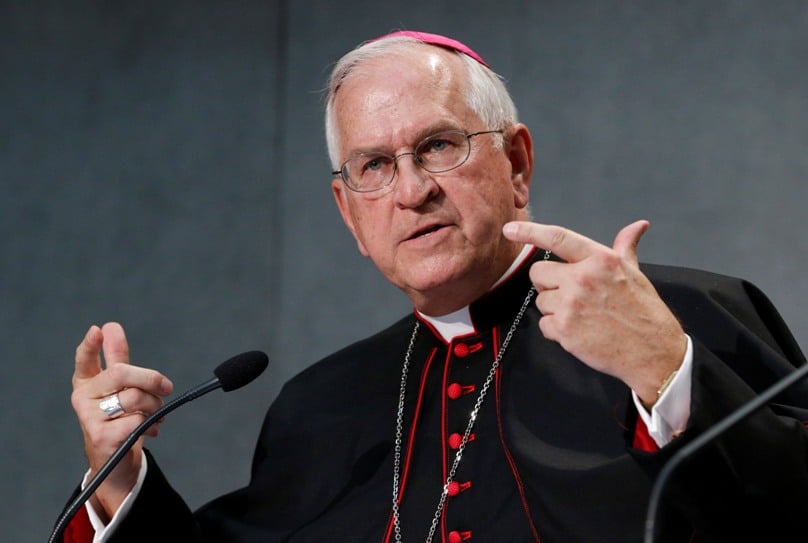 Archbishop Joseph Kurtz of Louisville, Kentucky, president, US Conference of Catholic Bishops, speaks during a media briefing on 9 October. Photo: CNS/Paul Haring.