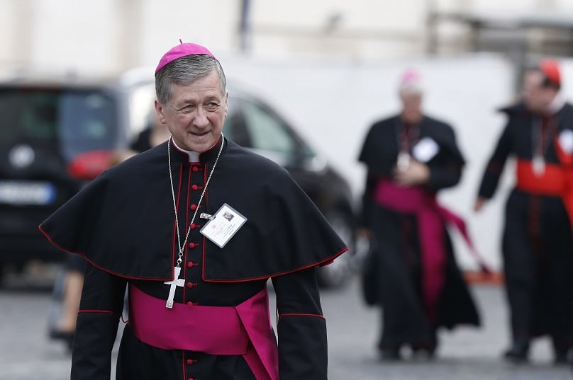 Archbishop Blase Cupich of Chicago arrives for a session of the Synod of Bishops on the family at the Vatican on 14 October. Photo: CNS photo/Paul Haring.