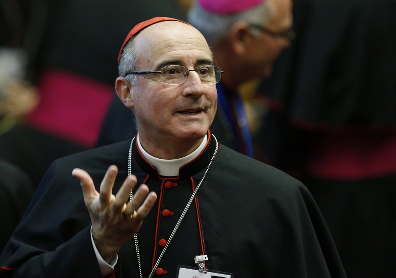 Cardinal Daniel Sturla Berhouet of Montevideo, Uruguay, gestures before a session of the Synod of Bishops on the family at the Vatican on 24 October. Photo: CNS photo/Paul Haring.