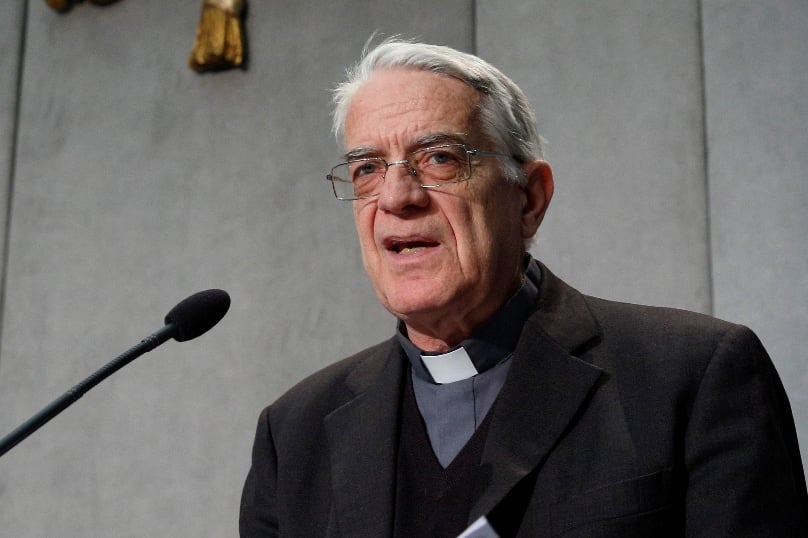 Jesuit Fr Federico Lombardi, papal spokesman, is pictured during a October press conference at the Vatican. Photo: CNS/Paul Haring 