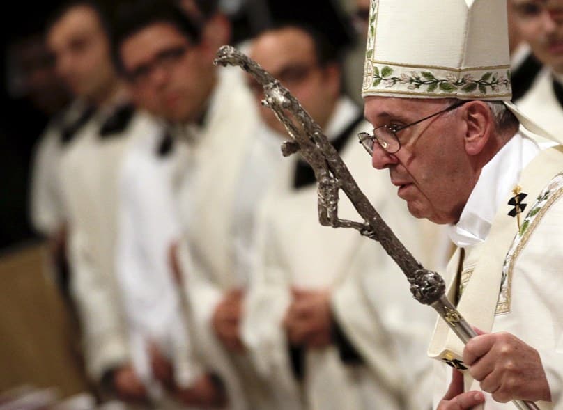 Pope Francis arrives to celebrate the ordination Mass of Bishop Angelo De Donatis as an auxiliary bishop of Rome in the Basilica of St John Lateran on 9 November. Photo: CNS/Max Rossi, Reuters