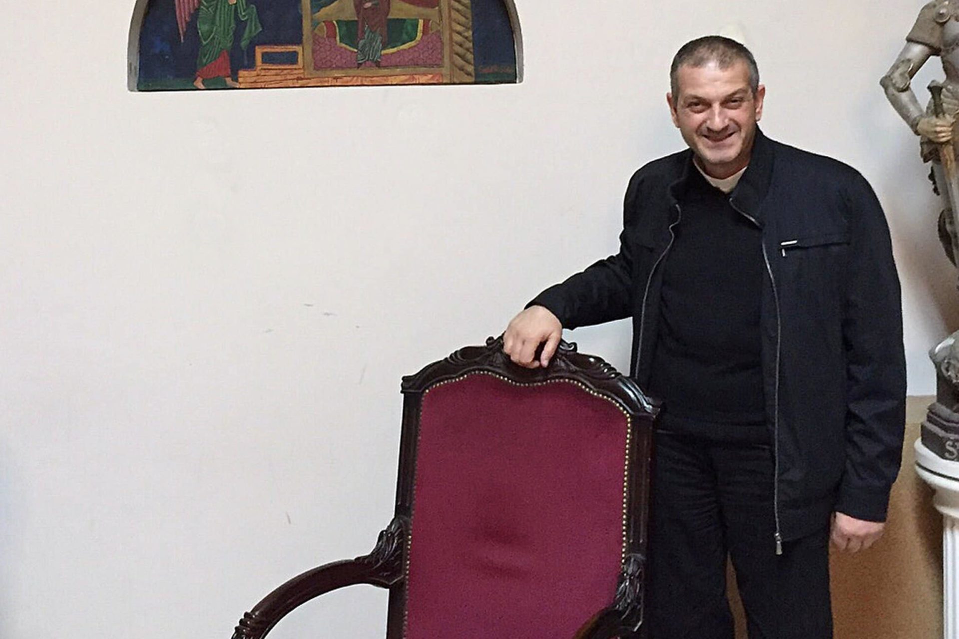 Fr Jacques Mourad poses for a photo on 11 November in the reception area at Our Lady of the Annunciation Church in Beirut, Lebanon. Photo: Doreen Abi Raad/CNS