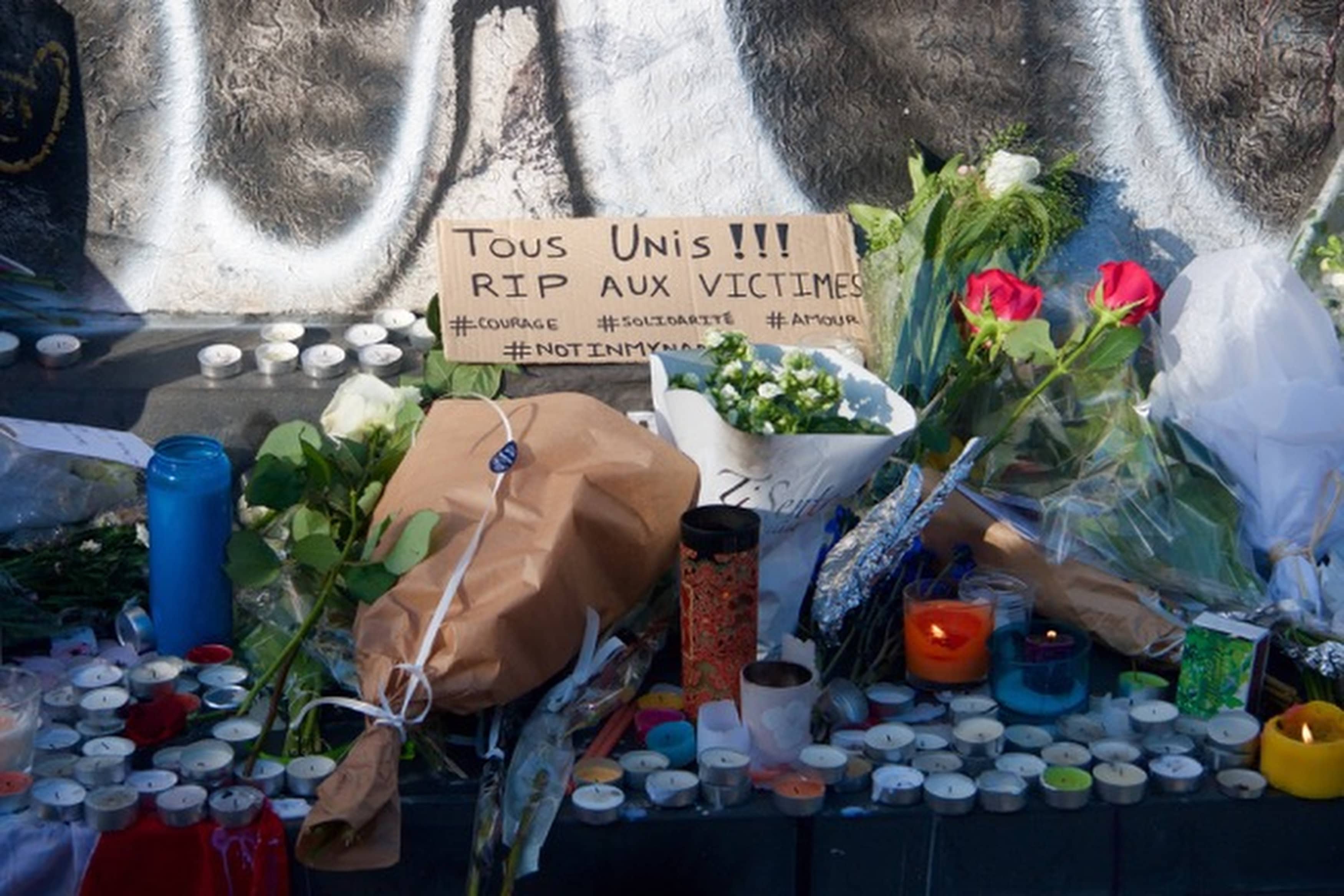 A memorial is seen at the Place de la Republique in Paris on 15 November. Photo: CNS/Lucie Brousseau