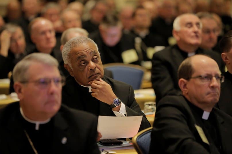 Atlanta Archbishop Wilton D. Gregory, center, listens to a speaker during the opening of the 2015 autumn general assembly of the U.S. Conference of Catholic Bishops in Baltimore. Photo: CNS/Bob Roller