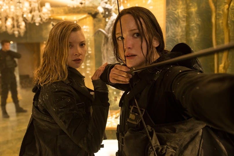 Natalie Dormer and Jennifer Lawrence star in a scene from the movie The Hunger Games: Mockingjay, Part 2. Photo: CNS/Lionsgate 