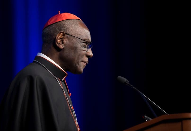 Cardinal Robert Sarah, prefect of the Congregation for Divine Worship and the Sacraments, smiles while speaking at the National Catholic Prayer Breakfast on 17 May in Washington D.C.. Photo: CNS/Bob Roller 