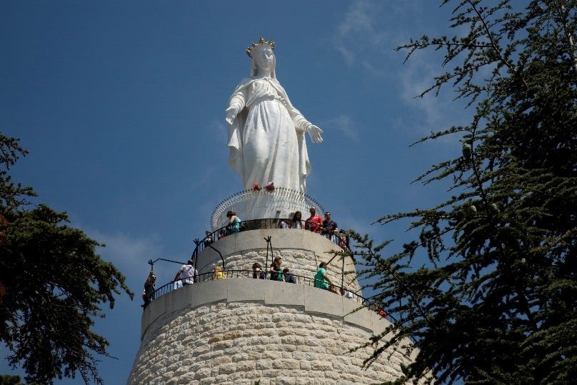 People visit the Shrine of Our Lady of Lebanon in 2012 in the village of Harissa near Beirut. Photo: CNS/Dalia Khamissy