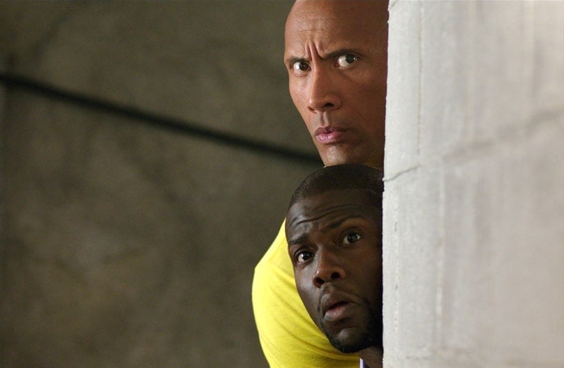 Dwayne Johnson and Kevin Hart star in a scene from the movie Central Intelligence. 