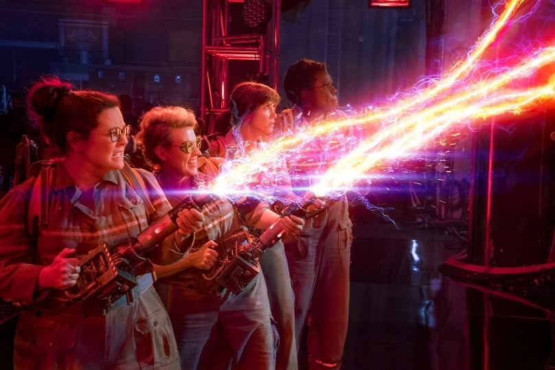 Melissa McCarthy, Kate McKinnon, Kristen Wiig and Leslie Jones star in a scene from the movie Ghostbusters. 