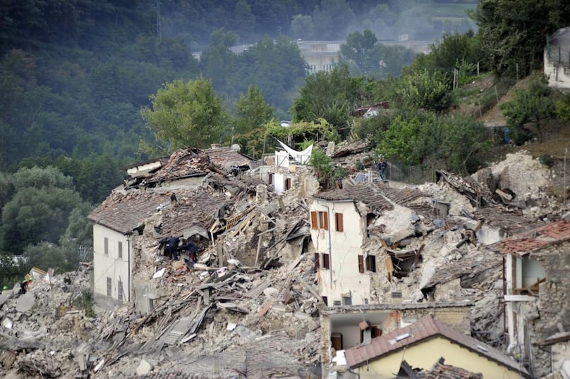 General view of collapsed houses in Pescara del Tronto, Italy, following a following an earthquake on 24 August. Photo: Cristiano Chiodi, EPA/CNS