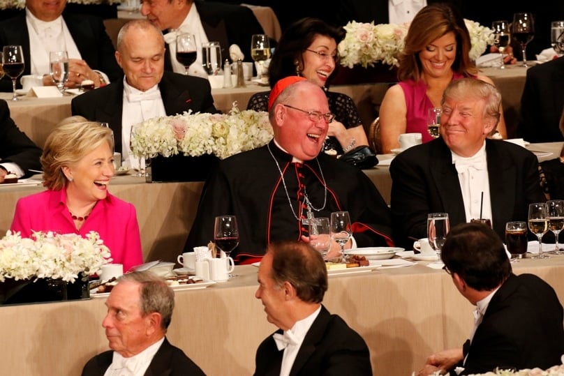 What's a Catholic to do? Cardinal Timothy Dolan with the 2016 US presidential candidates. Photo: CNS