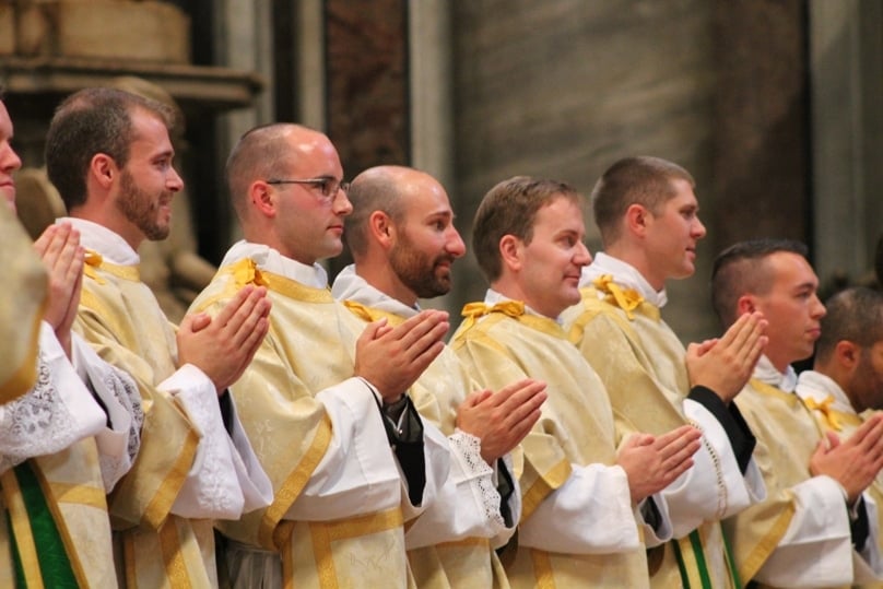 Newly ordained deacons including Aussies Daniel Russo and Joseph Hamilton.