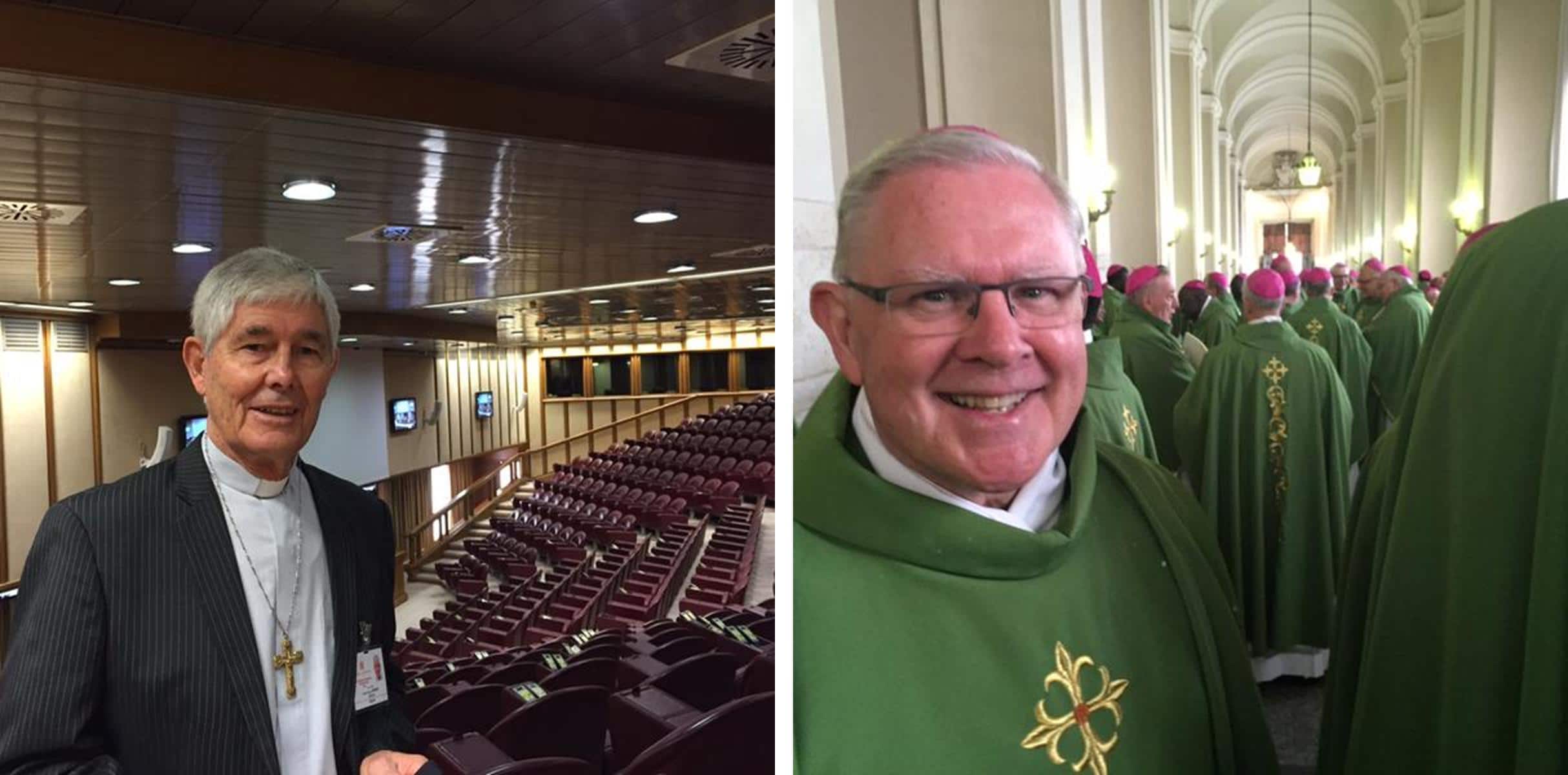 Bishop Hurley (left) and Archbishop Coleridge are preparing to address the Synod.