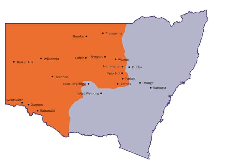 he diocese of Wilcannia-Forbes covers half the state, as shown in this map courtesy of Centacare.