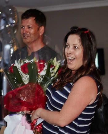 Dean and Nicole were shocked to come home after a weekend celebrating their 25th wedding anniversary to a surprise party thrown by their children and organised by eldest daughter Brooke. Photo: Supplied
