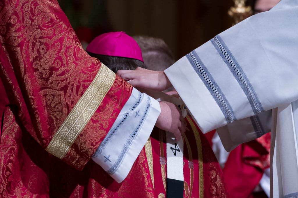 Archbishop Anthony Fisher OP received the pallium from the Apostolic Nuncio to Australia, Archbishop Adolfo Tito Yllana, at St Mary's Cathedral on July 25. Photos: Giovanni Portelli