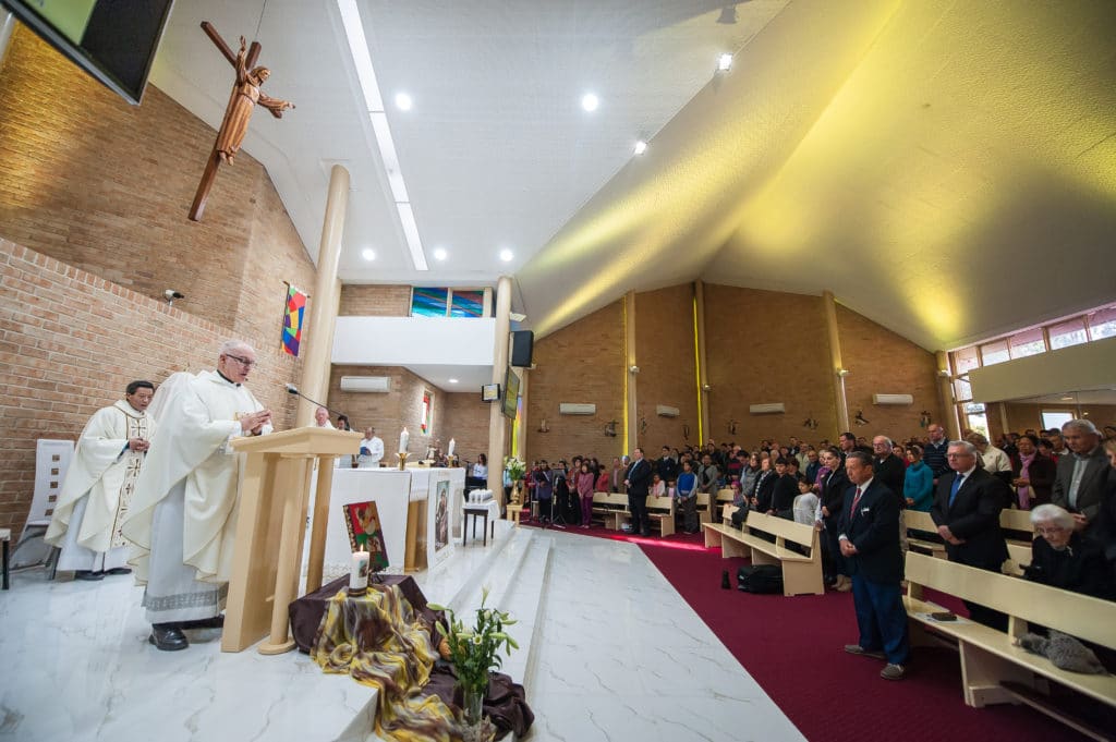Fr Bob Hayes concelebrated the 50th anniversary Mass for Austral parish. Photo: Giovanni Portelli 