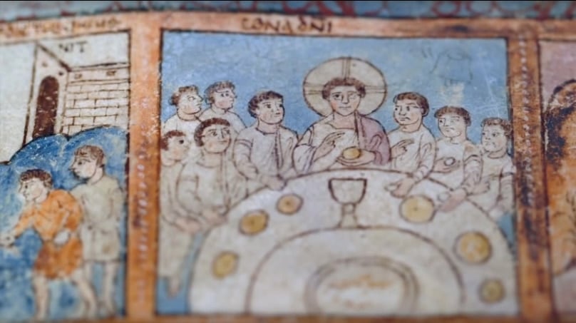 A depiction of the Last Supper from the Book of the Gospels which St Gregory gave to St Augustine of Canterbury upon sending him on mission to England in 596.