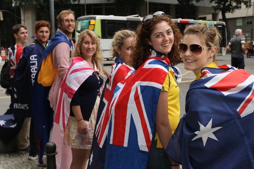 Aussie pilgrims flying the flag at WYD13 in Brazil. 