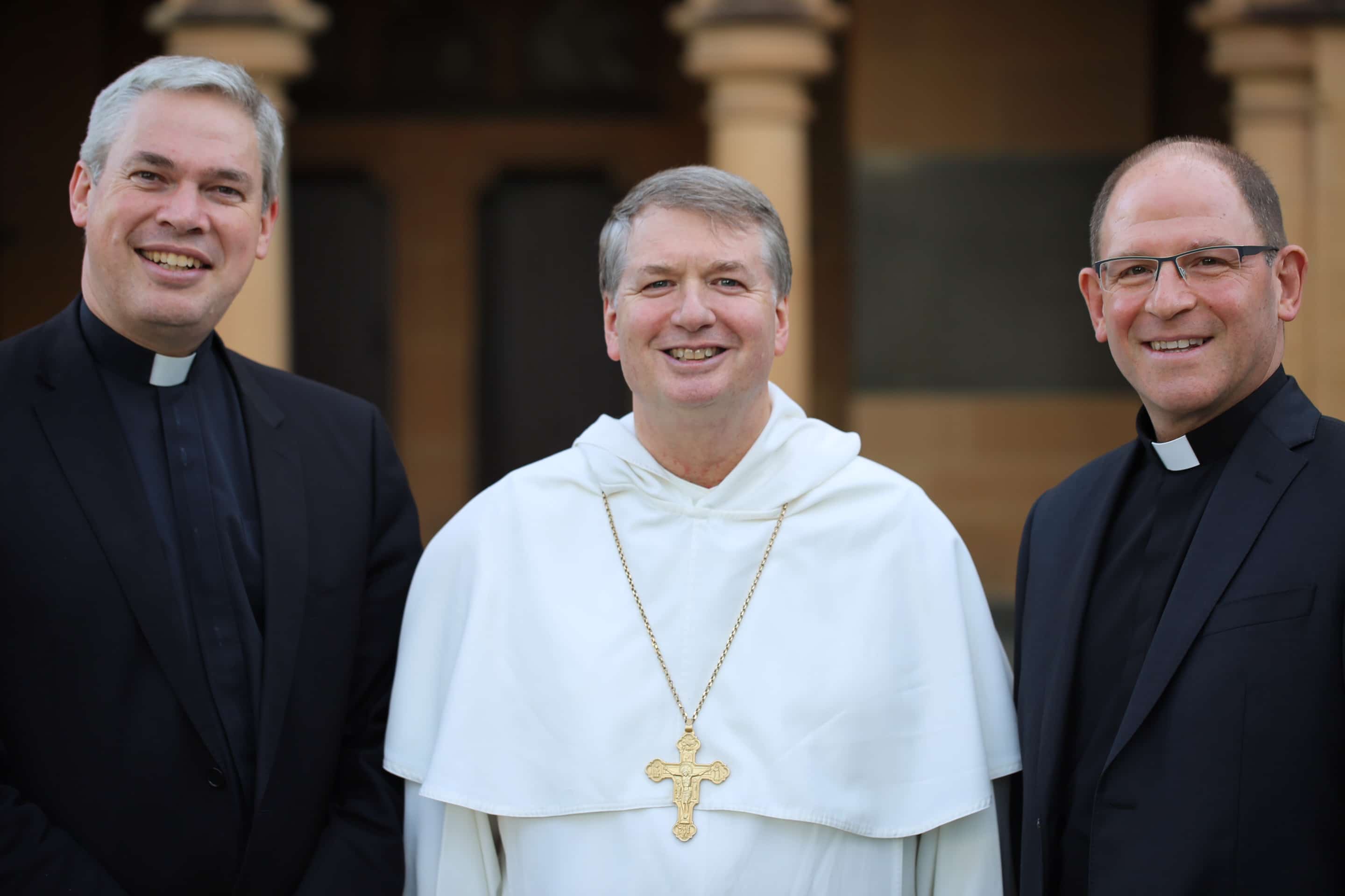 Sydney's newest auxiliary bishops Fr Richard Umbers and Mons Anthony Randazzo with Archbishop Anthony Fisher OP.