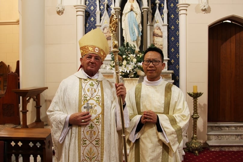 The Bishop of Wagga Wagga, Bishop Gerard Hanna, ordained Paul Phu Van Lu to the Order of Deacons on 20 August. Photo: Dominic Byrne