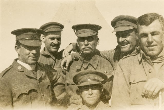 Fr Thomas Mullins, left, and officers of the Fifth Australian Light Horse Regiment. 