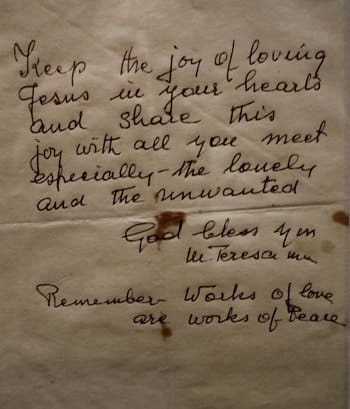 A note from St Teresa of Calcutta at St Michael’s church in Baulkham Hills parish last weekend.