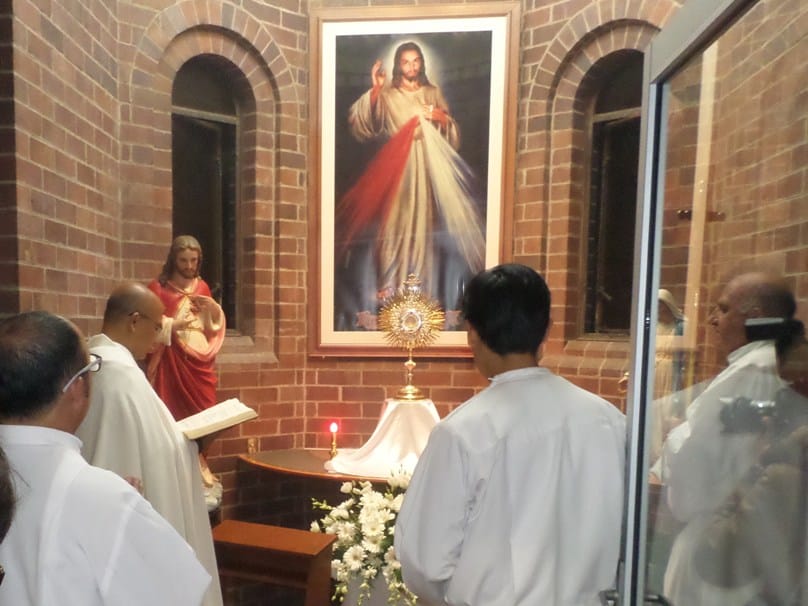 The parish priest of St Joachim’s in Lidcombe, Fr Eduardo Orill, leads with prayer at Sydney’s first perpetual adoration chapel.