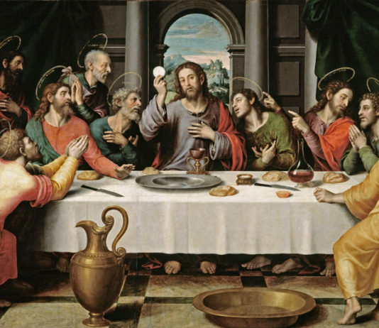 “The Eucharist is our most intimate experience of that eternal now.” Juan de Juanes’ Last Supper, c. 1562.