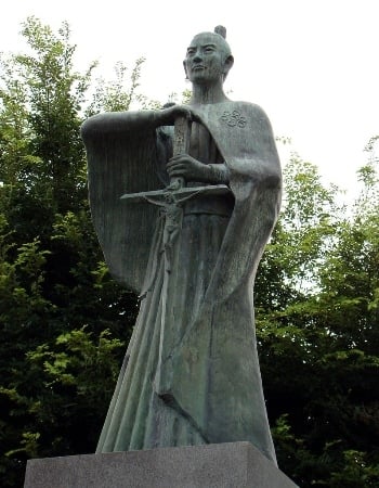 A statue of Justo Takayama Ukon, a 17th century samurai and Japanese feudal lord who died after being exiled to the Philippines for refusing to renounce his faith.