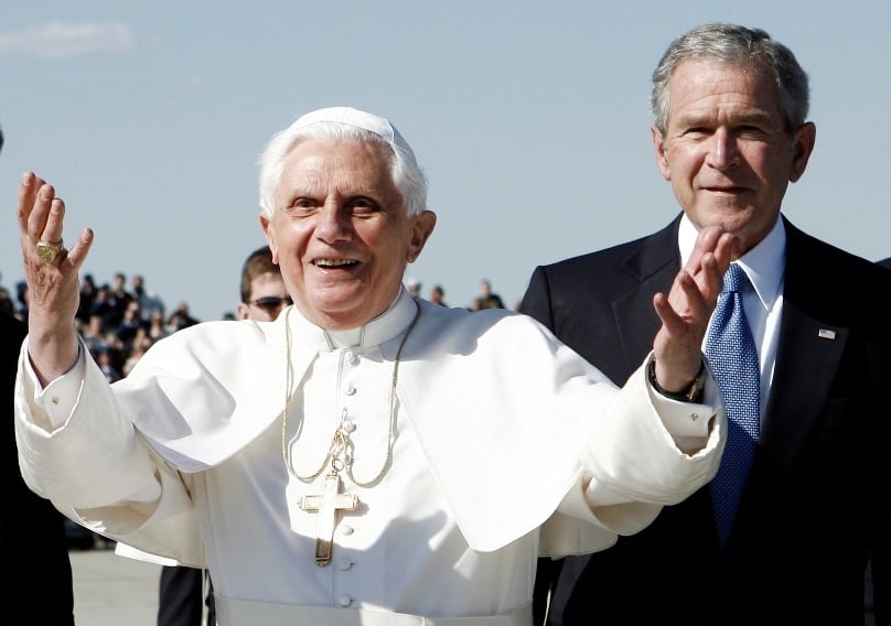 Pope Benedict with President George W Bush in Washington in April 2008 during the pope’s hugely popular visit to the US. Photo: CNS