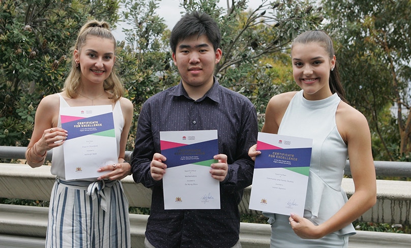 Students (from left) Ashleigh Wake, Nathan Zhou and Lauren Agostini. Photo: Natalie Roberts