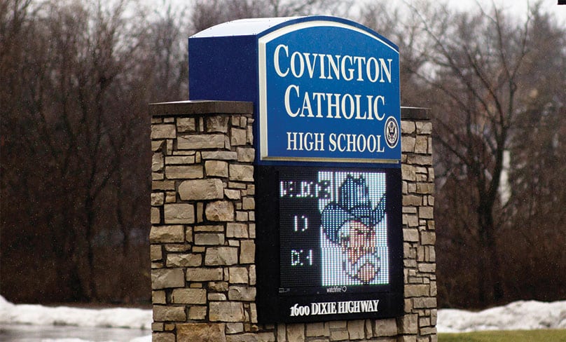 A marquee for Covington Catholic High School in Park Hills, Ky. Photo: CNS/Madalyn McGarvey, Reuters