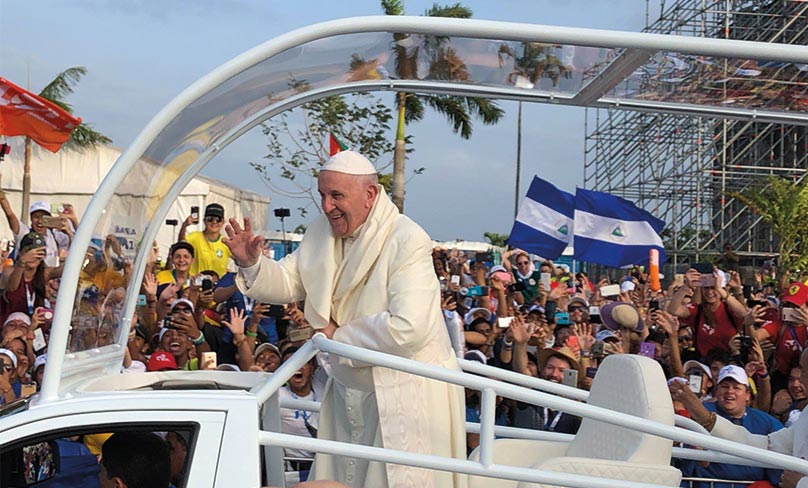 Pope Francis greets pilgrims at a Welcome Ceremony in Panama City for World Youth Day 2019. Pho: Archbishop Anthony Fisher OP