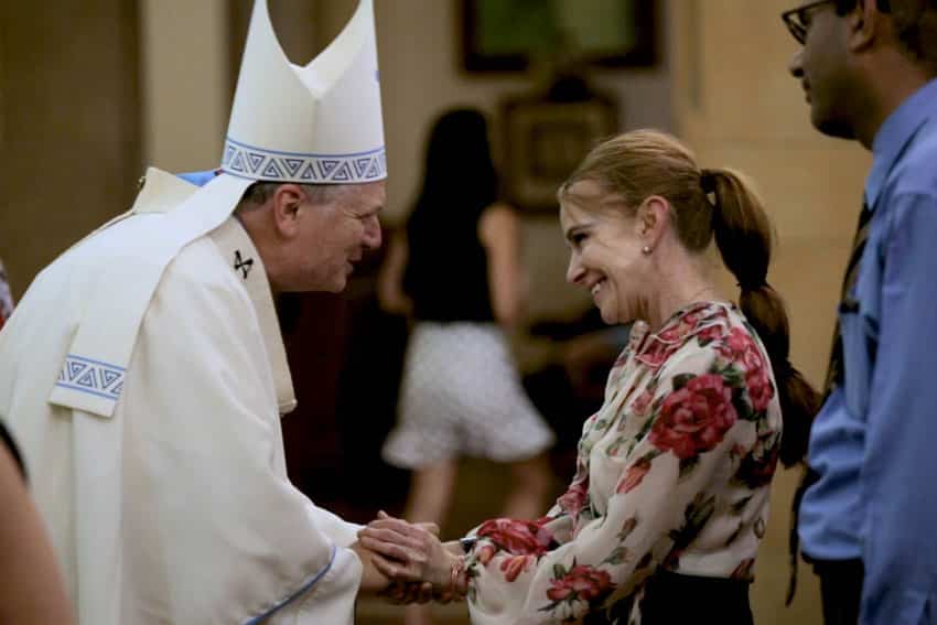 Archbishop Anthony greets new teachers at the Sydney Catholic Schools Inner West Region Mass at Marrickville.