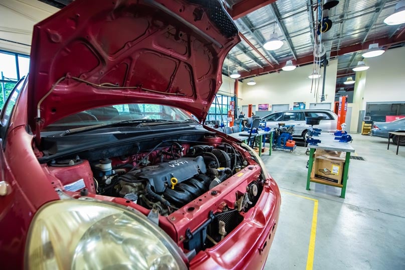 The garage where students learn all aspects of the automotive industry.