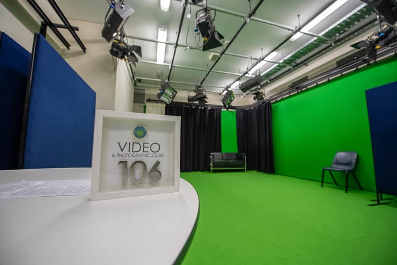 The green screen studio where both inhouse and external productions are made.