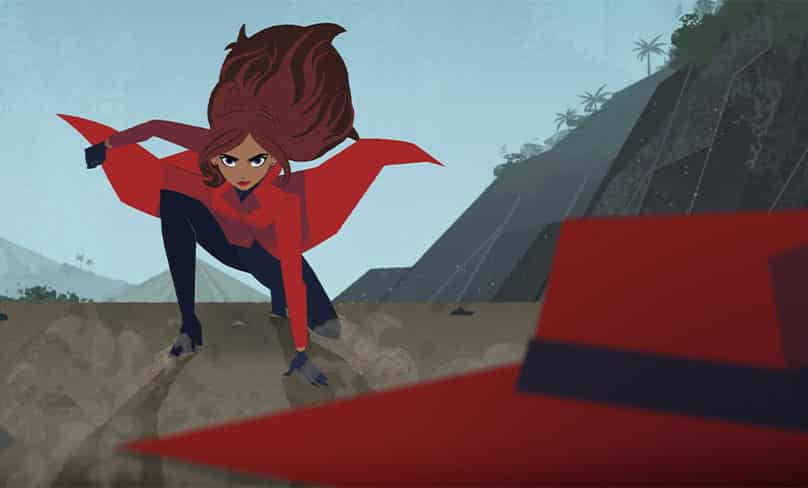 Carmen Sandiego returns in her iconic scarlet trench coat and fedora in Netflix's new original series Carmen Sandiego. Photo: Netflix