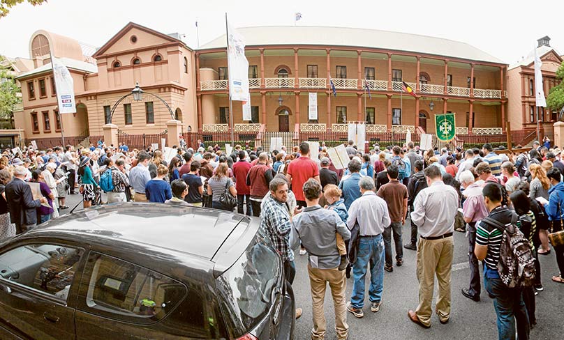 People gather at the Parliament of NSW on the Day of the Unborn Child in 2015. Photo: Patrick J Lee