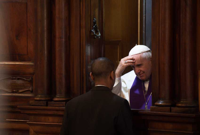 Pope Francis hears confessions