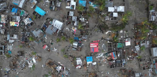 An aerial view taken March 19, 2019, shows destruction after a Cyclone Idai in Beira, Mozambique. Photo: CNS photo/Josh Estey, Care International via Reuters