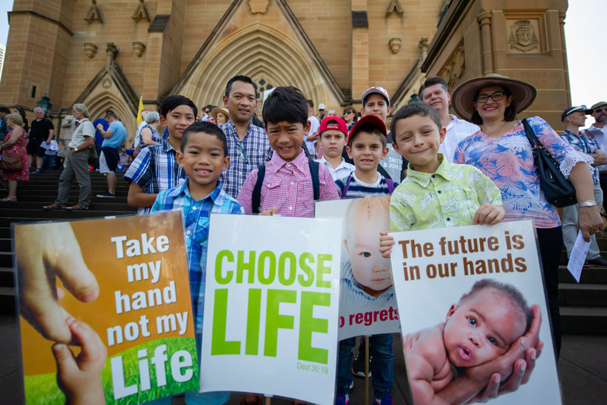 Children join in the March to Parliament House on the Day of the Unborn. Photo: Giovanni Portelli