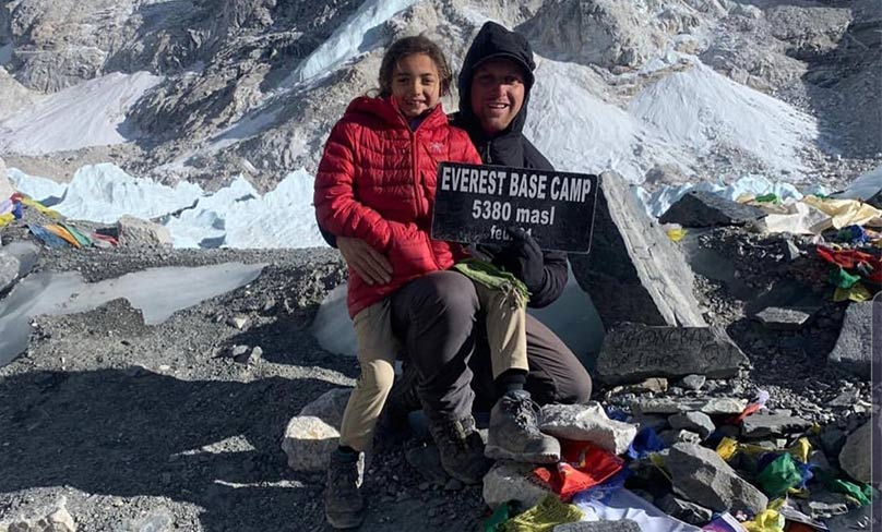 Dynamic duo, Sophia and Ronnie Rout at Mt Everest Base Camp in January.