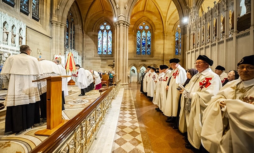 Knights during the ceremony at St Mary’s Cathedral, Sydney. PHOTO: Giovanni Portelli