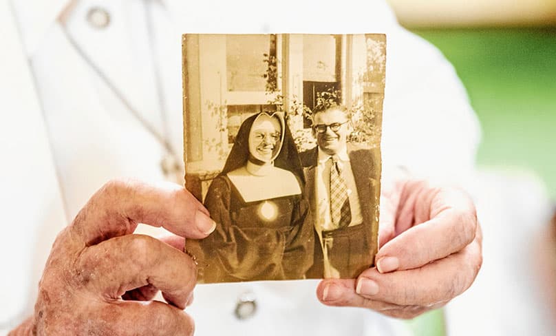The young Sr Margaret with her father just before leaving for the missions. Photo: Alphonsus Fok