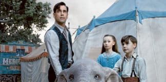 An abnormality can be a gift: Colin Farrell, Nico Parker and Finley Hobbins star beside their flying friend in Dumbo. Photo: CNS photo/Disney