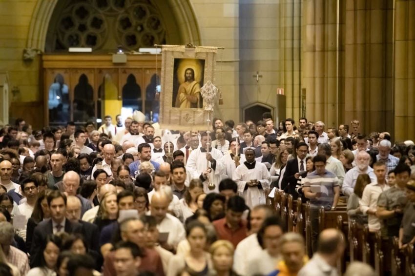 Crowds in St Mary's Cathedral for Holy Thursday